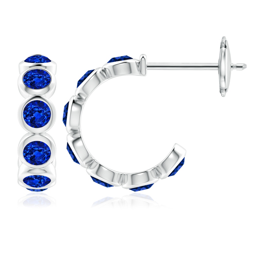 4mm Lab-Grown Bezel-Set Sapphire Huggie Hoop Earrings in 18K White Gold 
