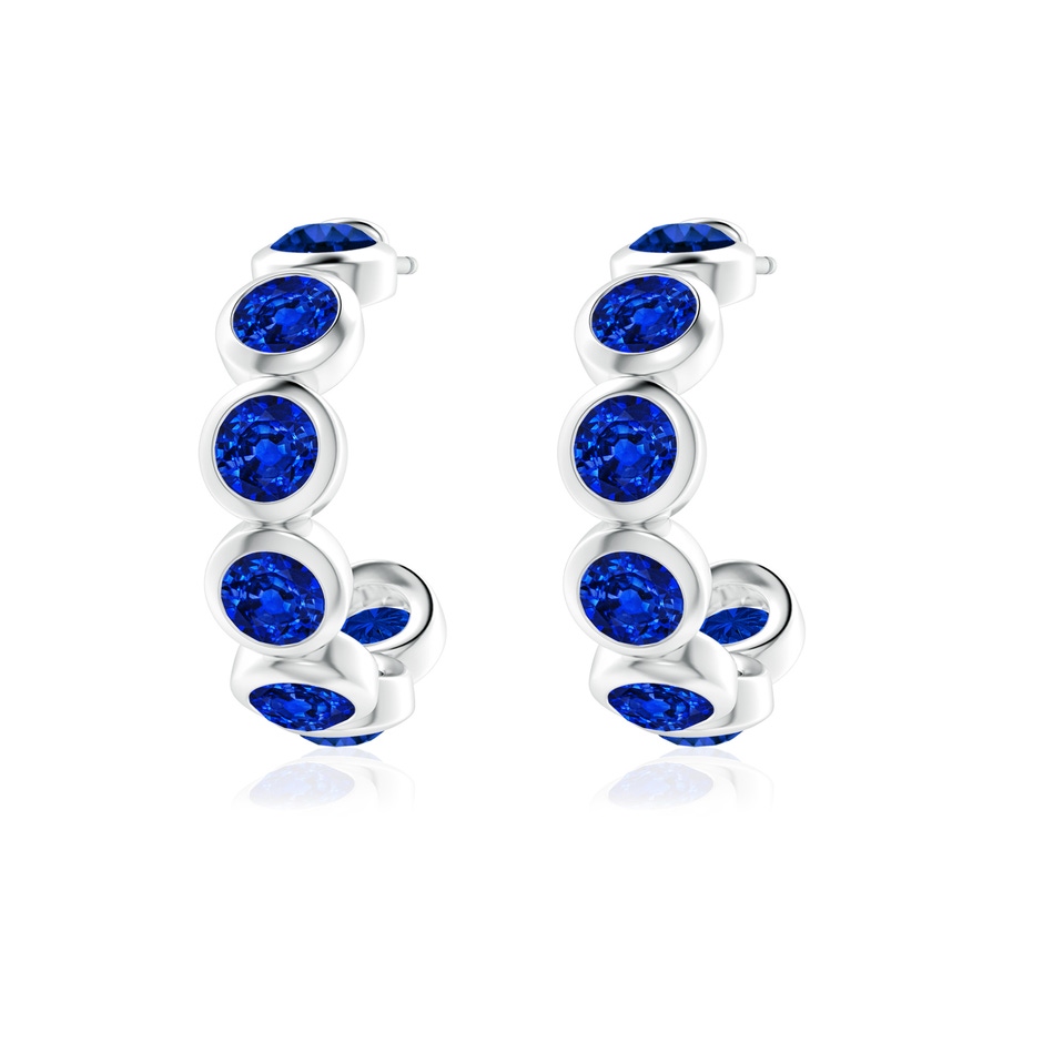 4mm Lab-Grown Bezel-Set Sapphire Huggie Hoop Earrings in 18K White Gold side 199