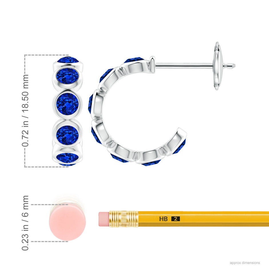 4mm Lab-Grown Bezel-Set Sapphire Huggie Hoop Earrings in 18K White Gold ruler