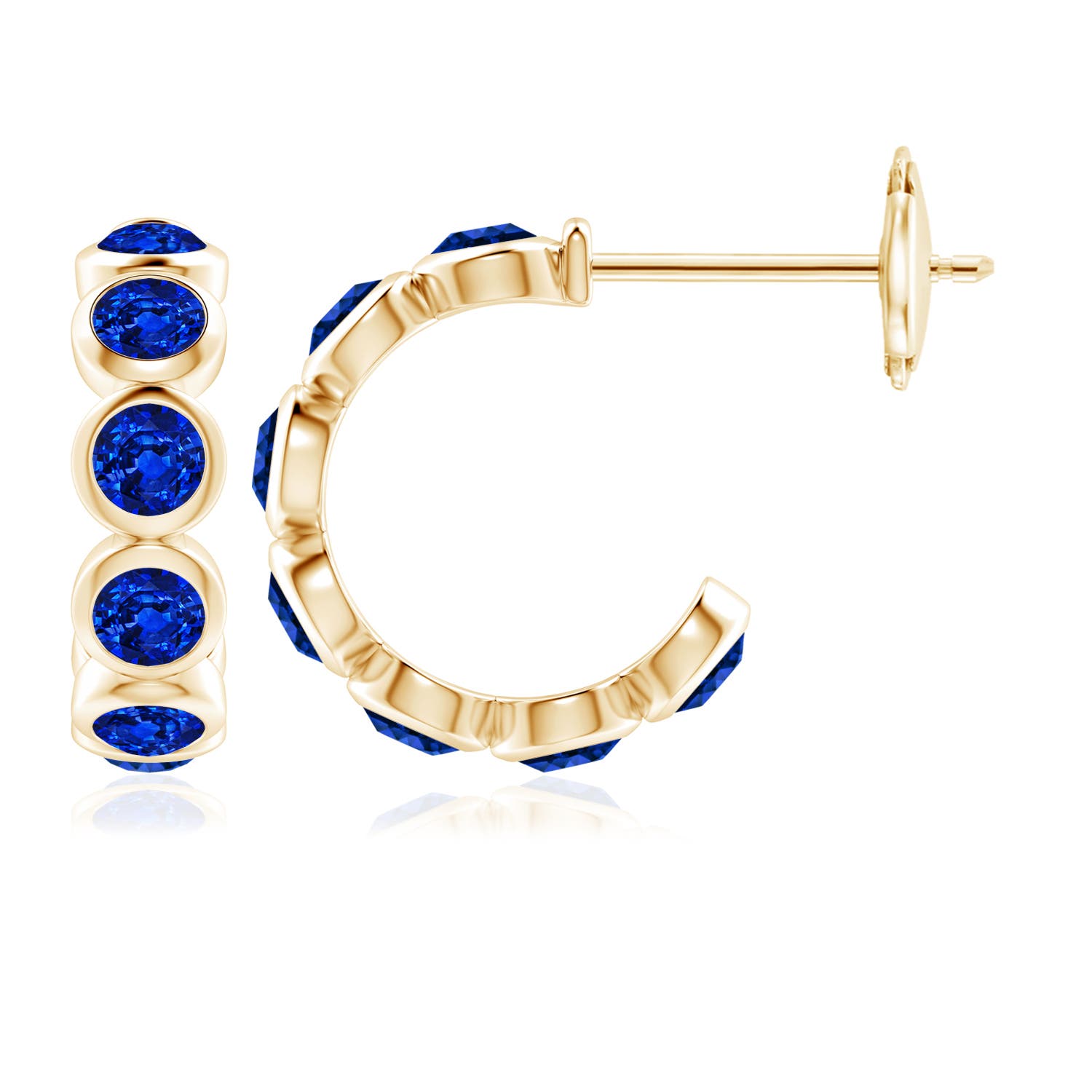 4mm AAAA Bezel-Set Sapphire Huggie Hoop Earrings in 18CT Yellow Gold