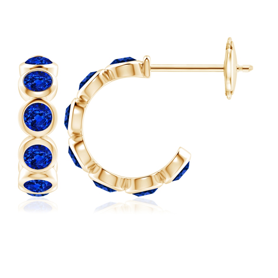 4mm Lab-Grown Bezel-Set Sapphire Huggie Hoop Earrings in 18K Yellow Gold 