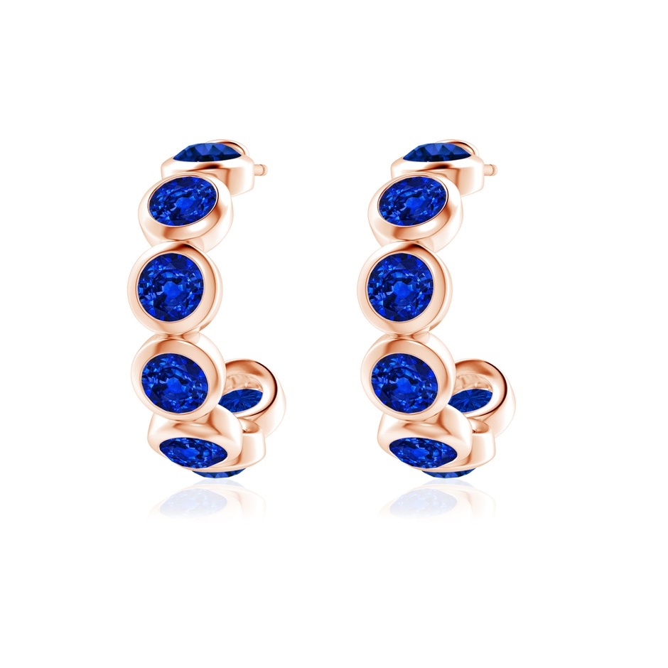 4mm AAAA Bezel-Set Sapphire Huggie Hoop Earrings in Rose Gold side 199