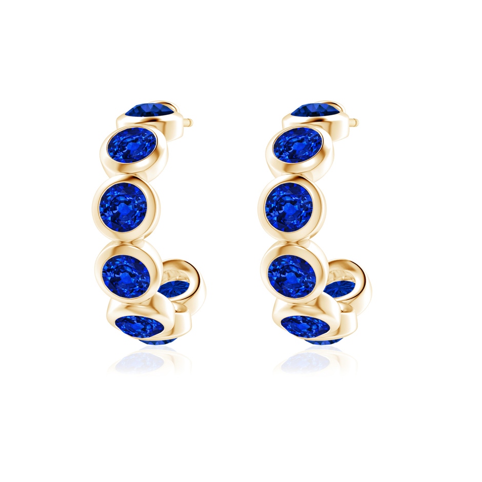 4mm AAAA Bezel-Set Sapphire Huggie Hoop Earrings in Yellow Gold side 199