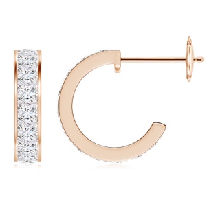 2.4mm GVS2 Channel-Set Princess Diamond Huggie Hoop Earrings in 18K Rose Gold