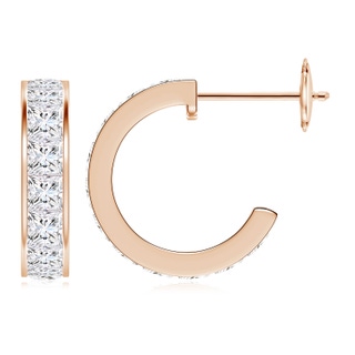 2.7mm GVS2 Channel-Set Princess Diamond Huggie Hoop Earrings in 18K Rose Gold