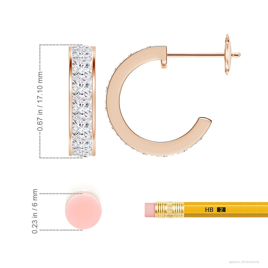2.7mm GVS2 Channel-Set Princess Diamond Huggie Hoop Earrings in 18K Rose Gold ruler