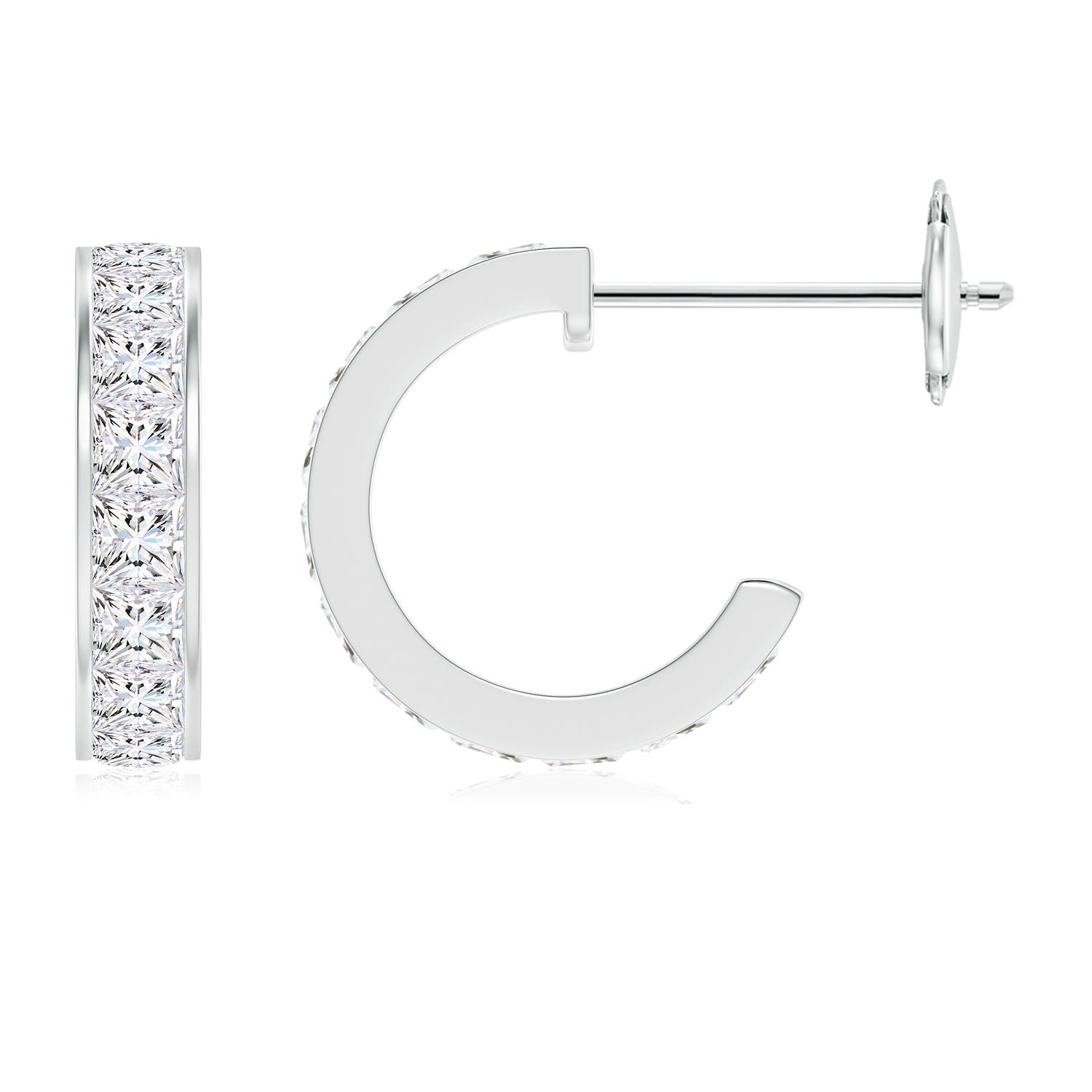 2mm GVS2 Channel-Set Princess Diamond Huggie Hoop Earrings in 18K White Gold