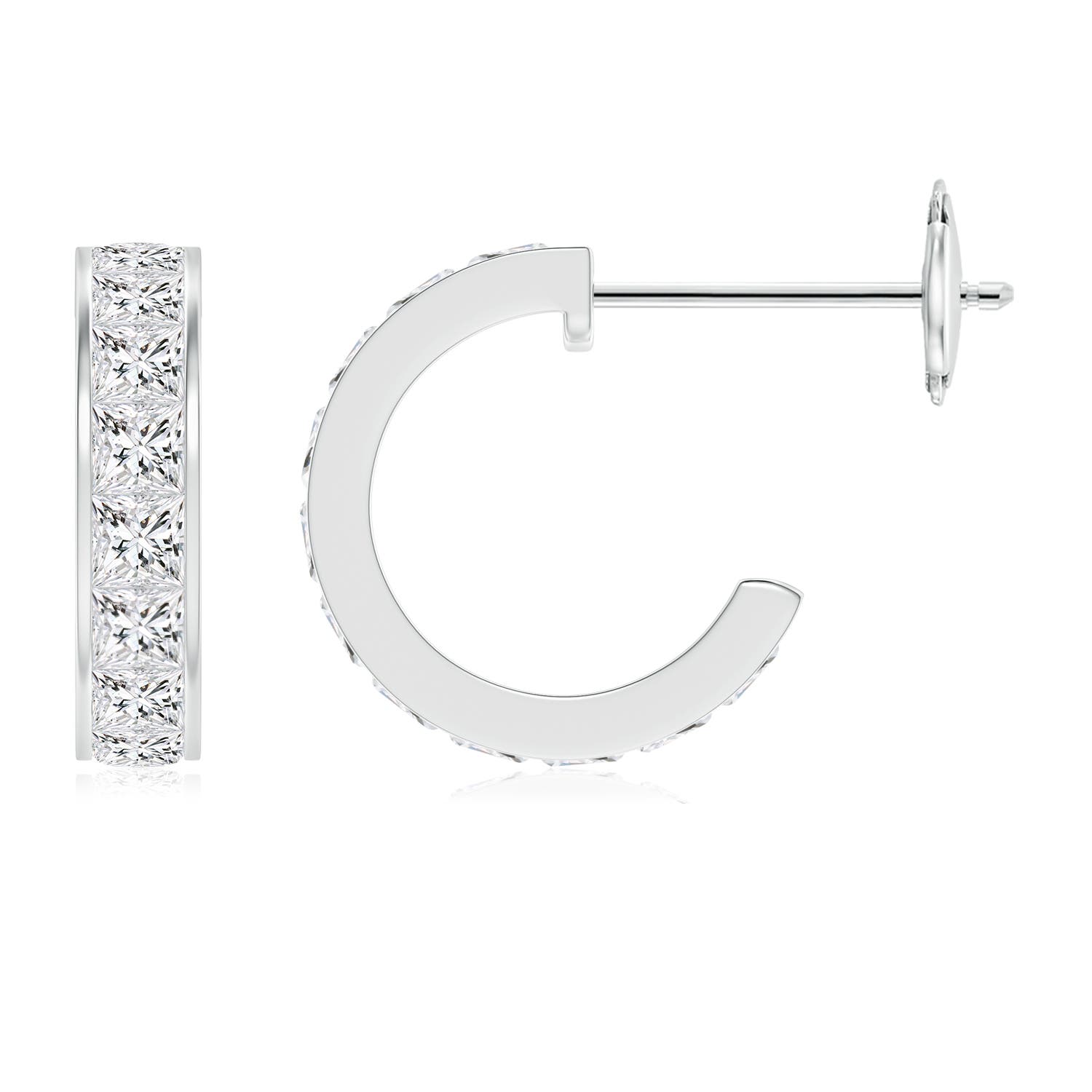 2mm HSI2 Channel-Set Princess Diamond Huggie Hoop Earrings in 18K White Gold