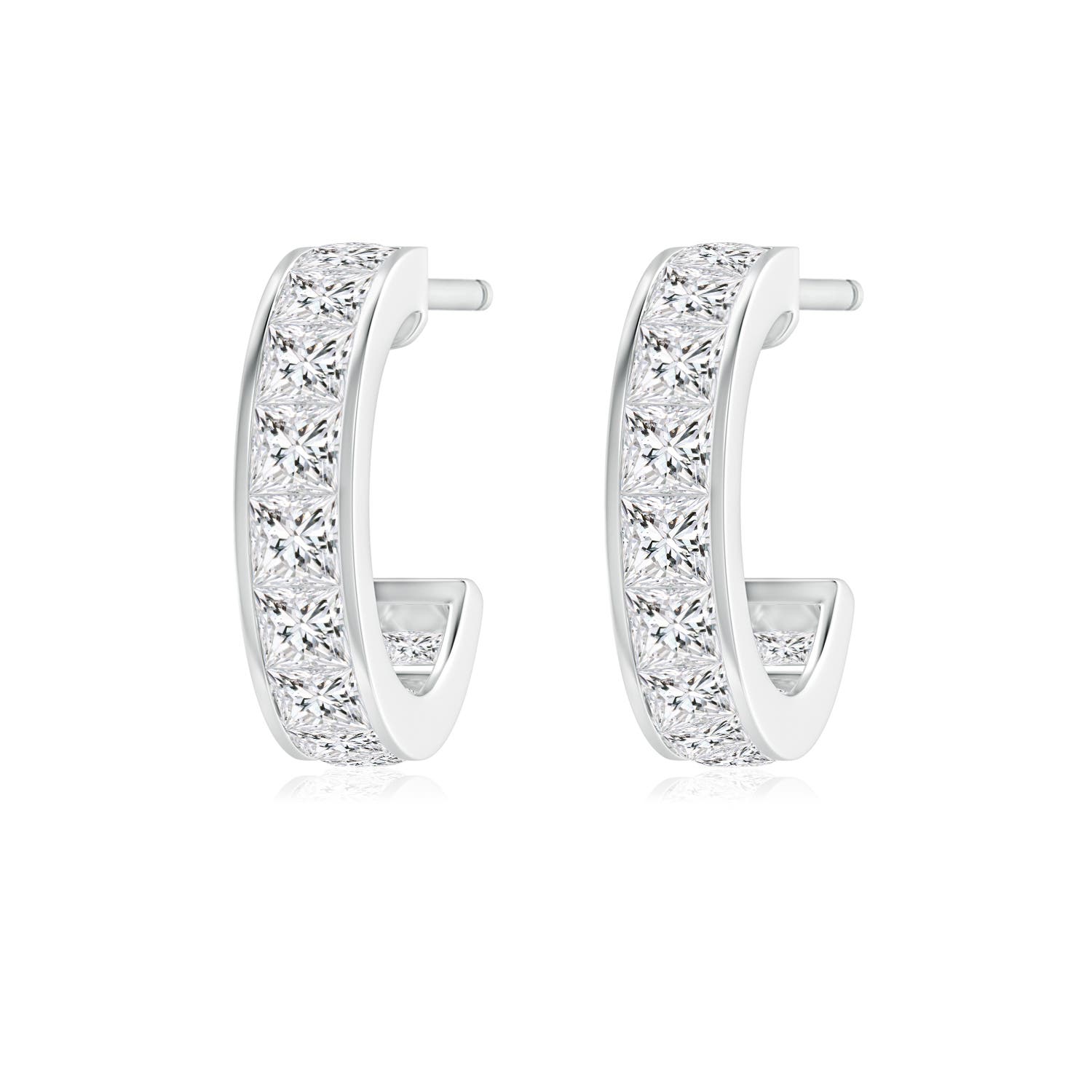 2mm HSI2 Channel-Set Princess Diamond Huggie Hoop Earrings in 18K White Gold
