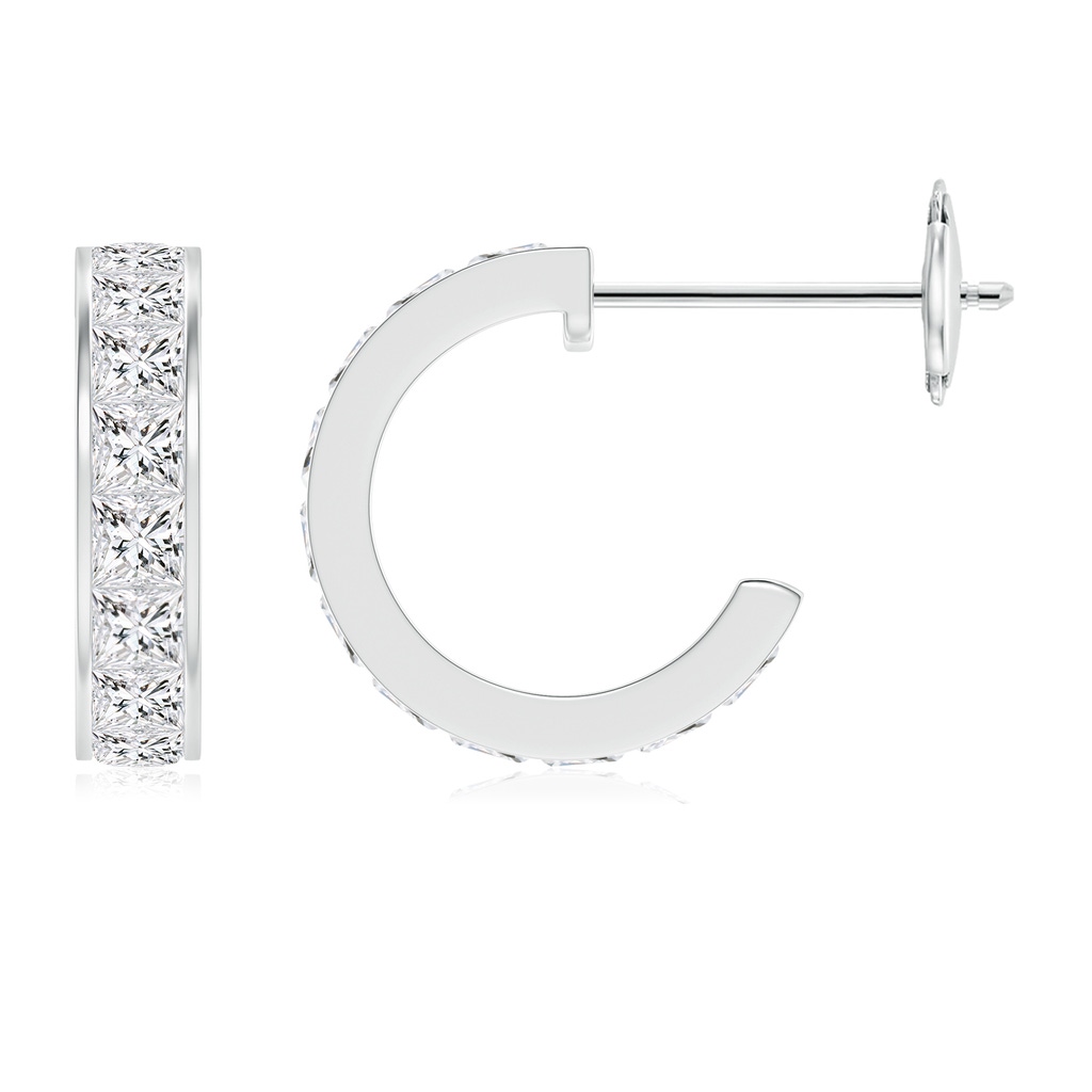 2mm HSI2 Channel-Set Princess Diamond Huggie Hoop Earrings in White Gold