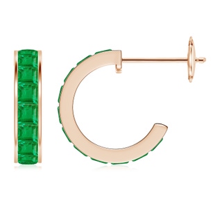 2.5mm AA Channel-Set Square Emerald Huggie Hoop Earrings in 18K Rose Gold