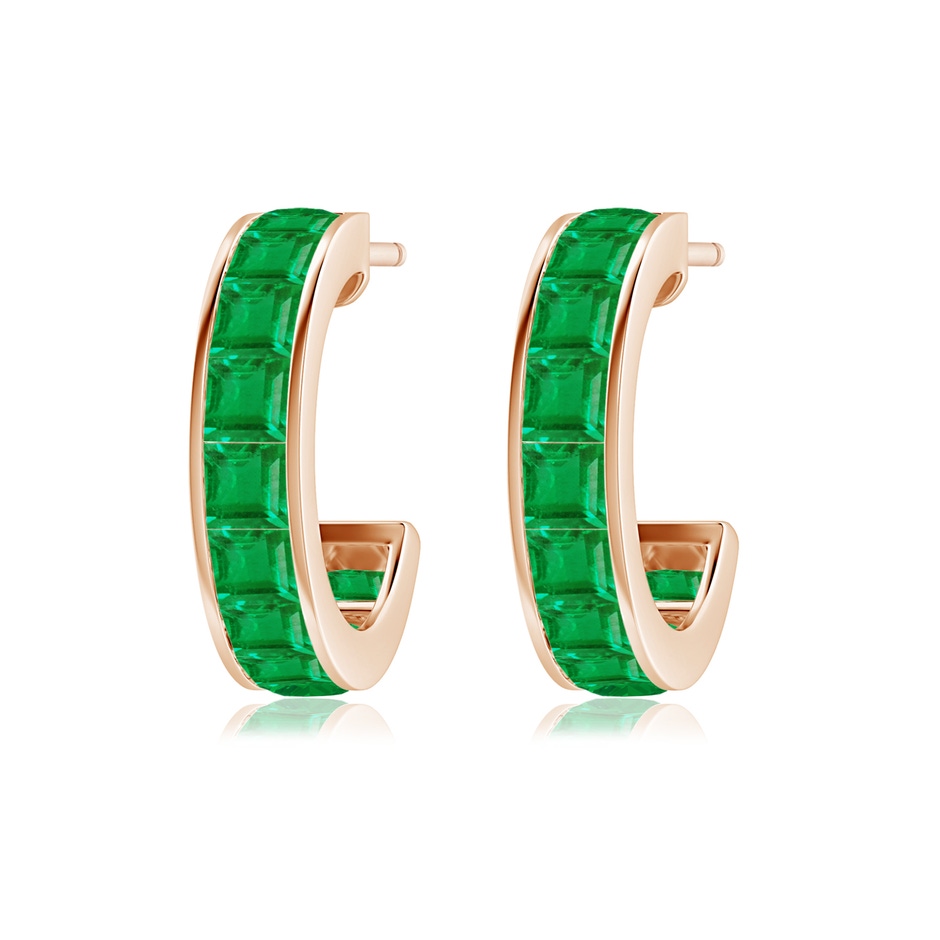 2.5mm AA Channel-Set Square Emerald Huggie Hoop Earrings in 18K Rose Gold side 199