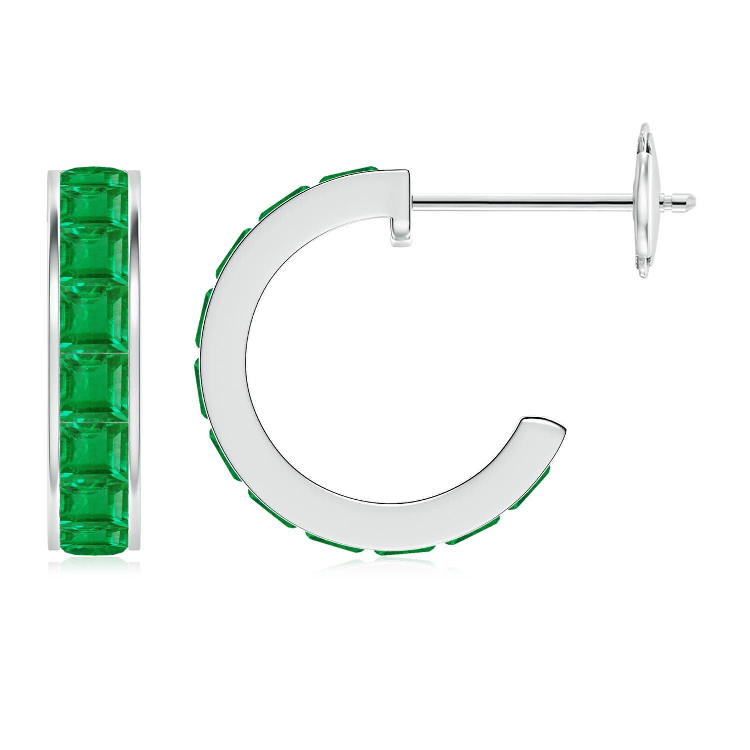 2.5mm AA Channel-Set Square Emerald Huggie Hoop Earrings in 18CT White Gold
