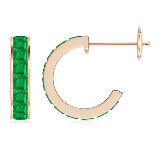 2.5mm AA Channel-Set Square Emerald Huggie Hoop Earrings in Rose Gold