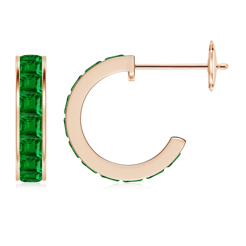 2.5mm AAAA Channel-Set Square Emerald Huggie Hoop Earrings in 18K Rose Gold 