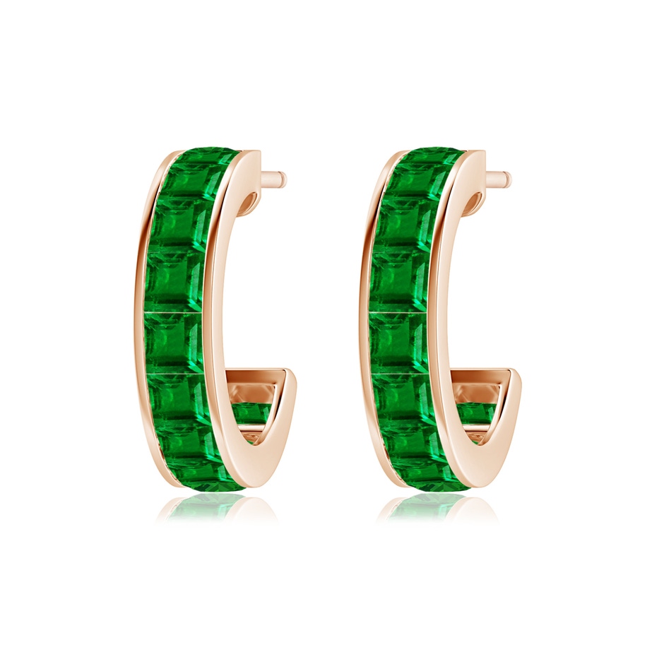 2.5mm AAAA Channel-Set Square Emerald Huggie Hoop Earrings in 18K Rose Gold side 199