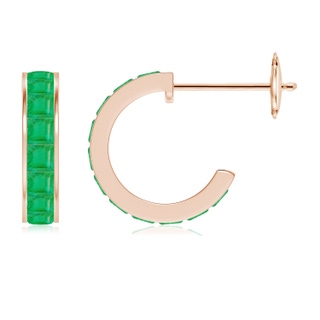 2mm A Channel-Set Square Emerald Huggie Hoop Earrings in 9K Rose Gold