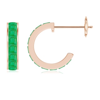 2mm A Channel-Set Square Emerald Huggie Hoop Earrings in Rose Gold