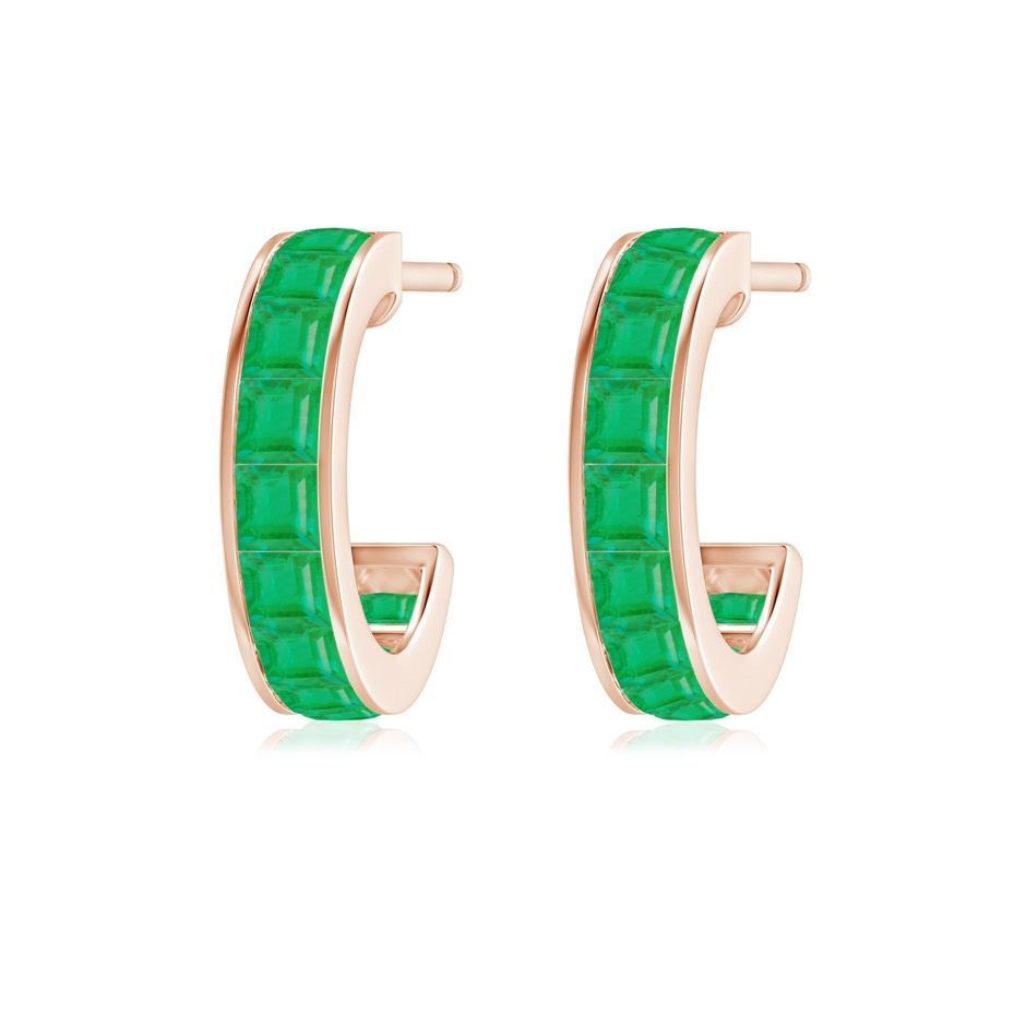 2mm A Channel-Set Square Emerald Huggie Hoop Earrings in Rose Gold side 199