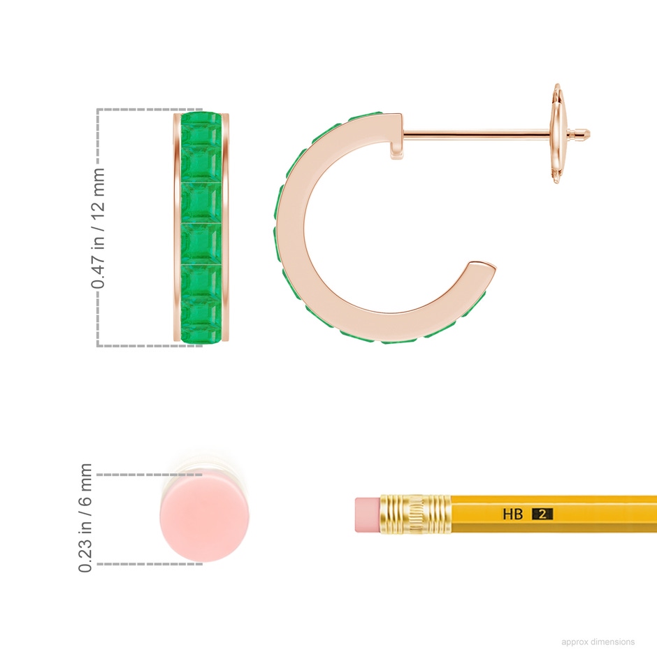 2mm A Channel-Set Square Emerald Huggie Hoop Earrings in Rose Gold ruler