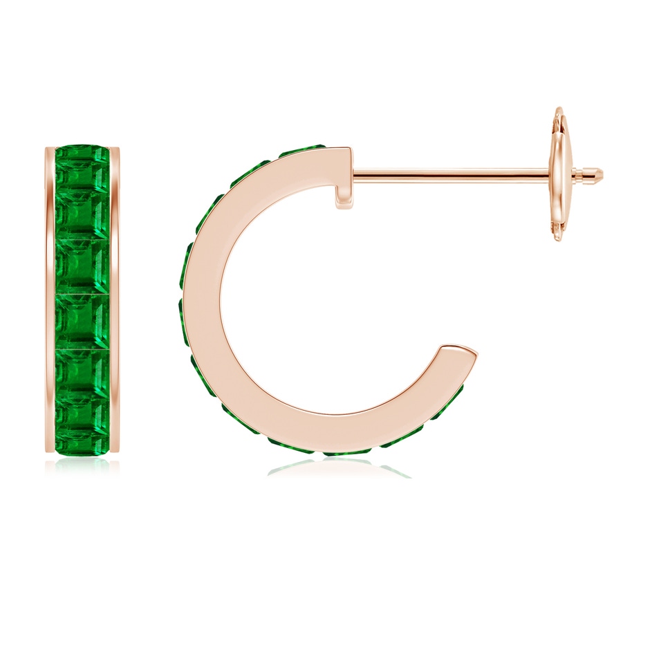 2mm AAAA Channel-Set Square Emerald Huggie Hoop Earrings in 18K Rose Gold 