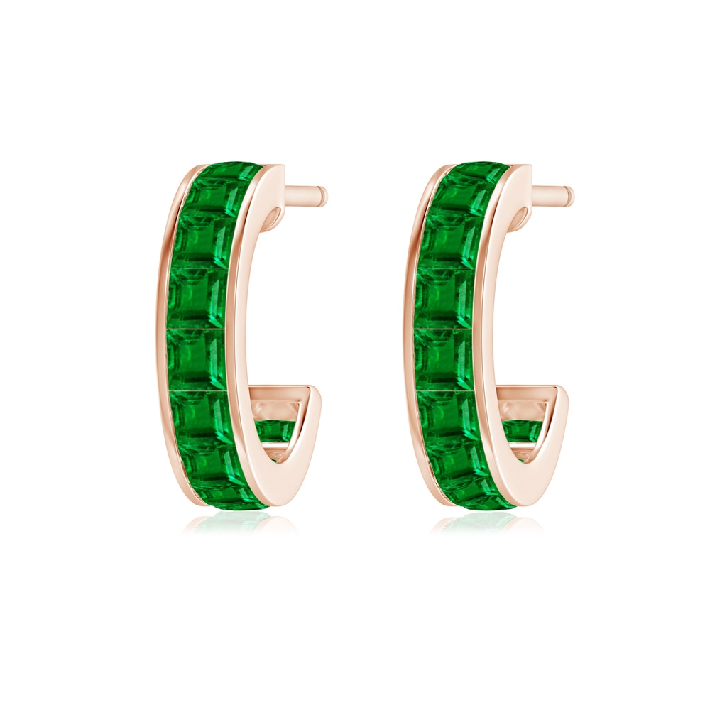 2mm AAAA Channel-Set Square Emerald Huggie Hoop Earrings in Rose Gold - side 199