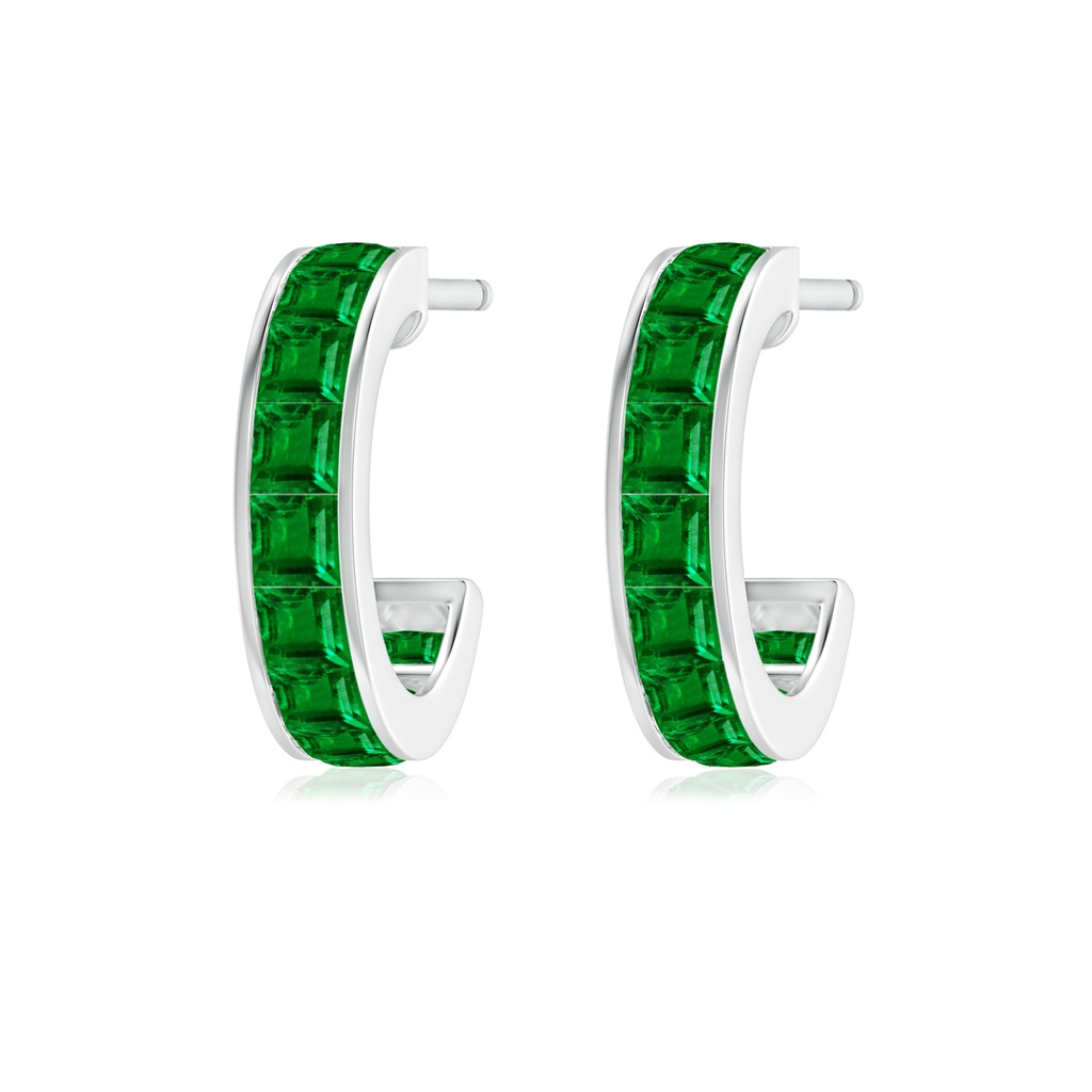 2mm AAAA Channel-Set Square Emerald Huggie Hoop Earrings in White Gold Side 199