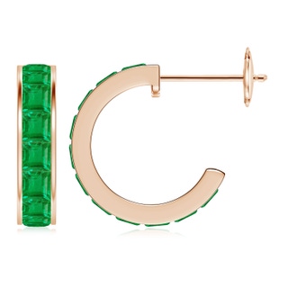 3mm AA Channel-Set Square Emerald Huggie Hoop Earrings in 18K Rose Gold