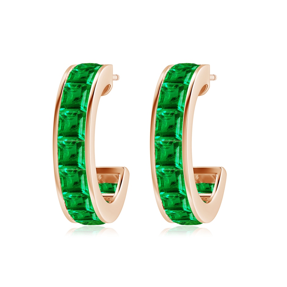 3mm AAA Channel-Set Square Emerald Huggie Hoop Earrings in 18K Rose Gold side 199