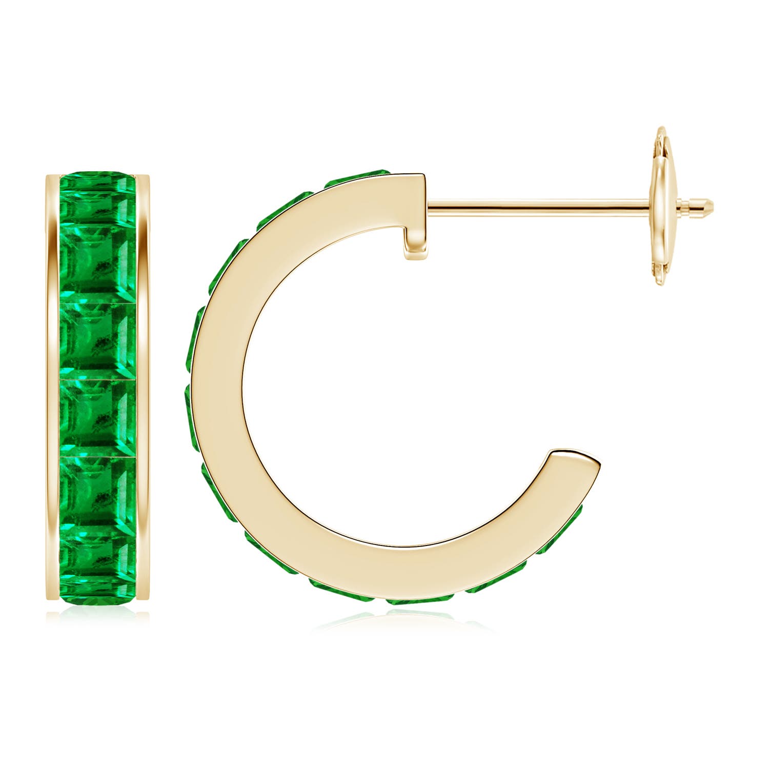 3mm AAA Channel-Set Square Emerald Huggie Hoop Earrings in 18CT Yellow Gold
