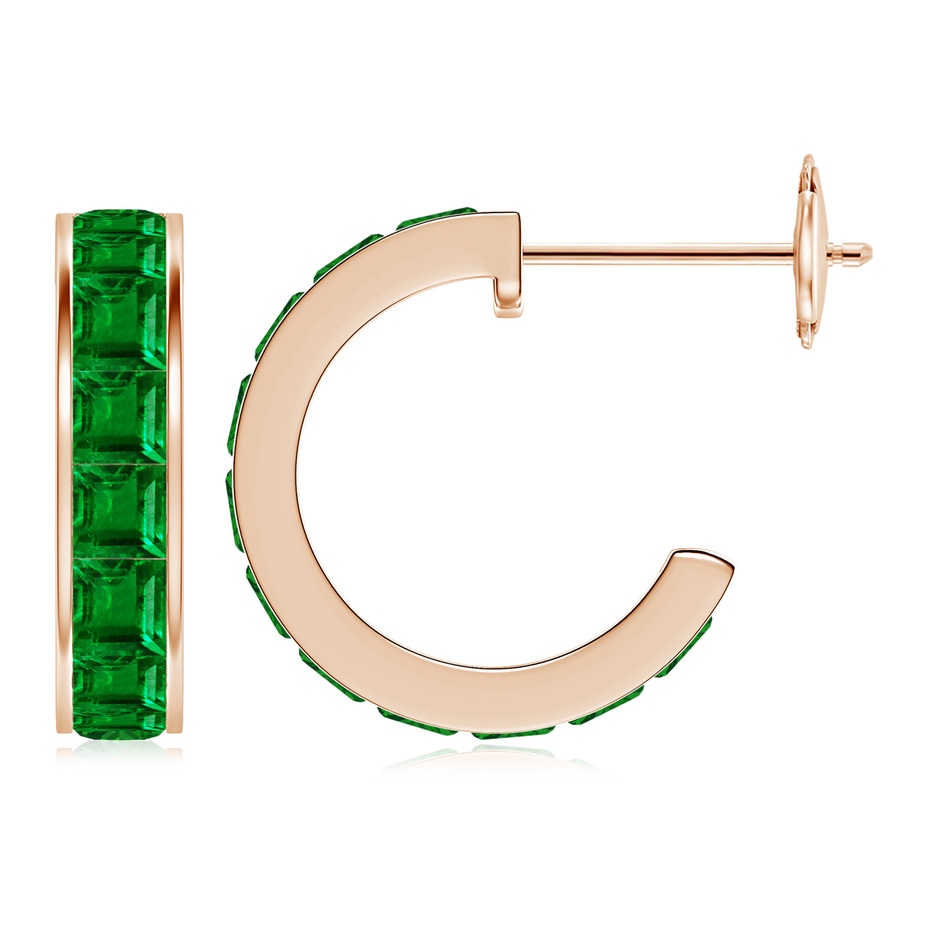 3mm AAAA Channel-Set Square Emerald Huggie Hoop Earrings in 18K Rose Gold 