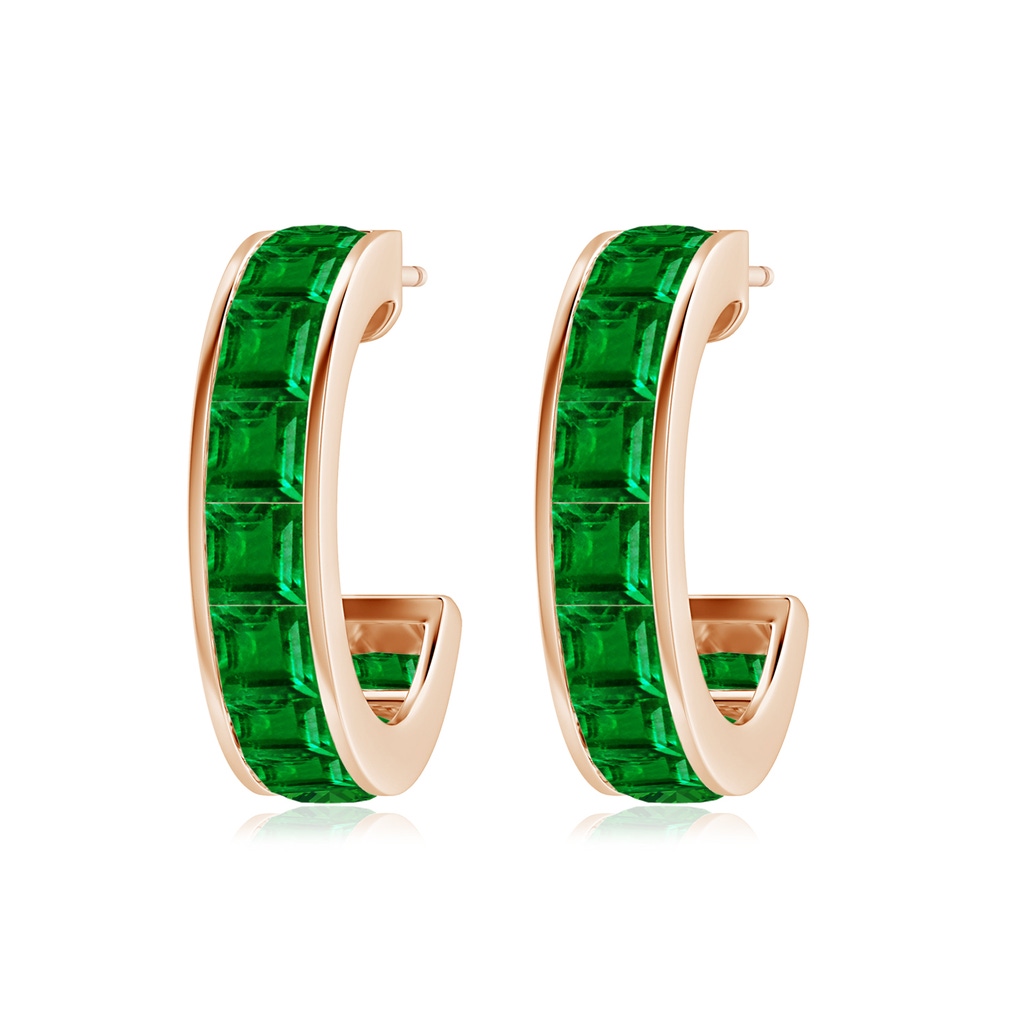 3mm AAAA Channel-Set Square Emerald Huggie Hoop Earrings in Rose Gold Side 199