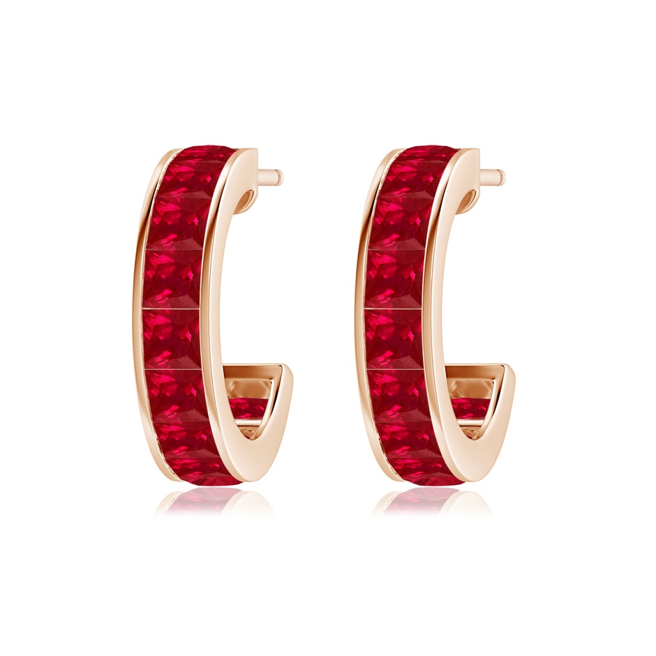 2.5mm AAA Channel-Set Square Ruby Huggie Hoop Earrings in 18K Rose Gold side 199