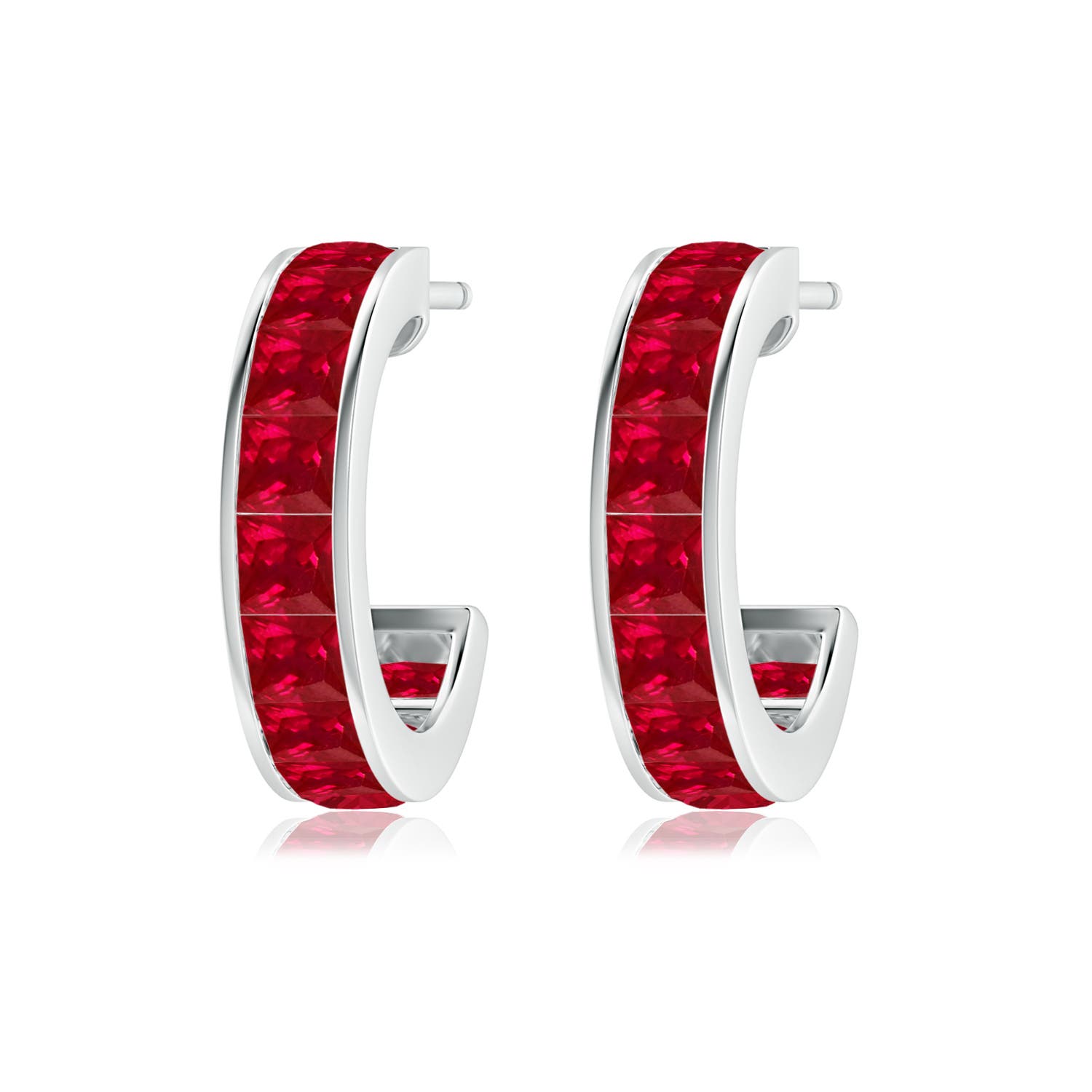 2.5mm AAA Channel-Set Square Ruby Huggie Hoop Earrings in White Gold
