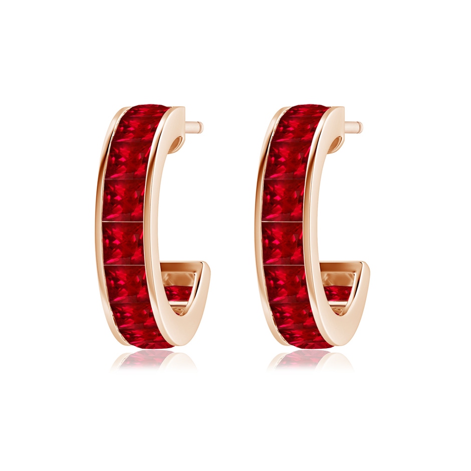 2.5mm AAAA Channel-Set Square Ruby Huggie Hoop Earrings in 18K Rose Gold side 199