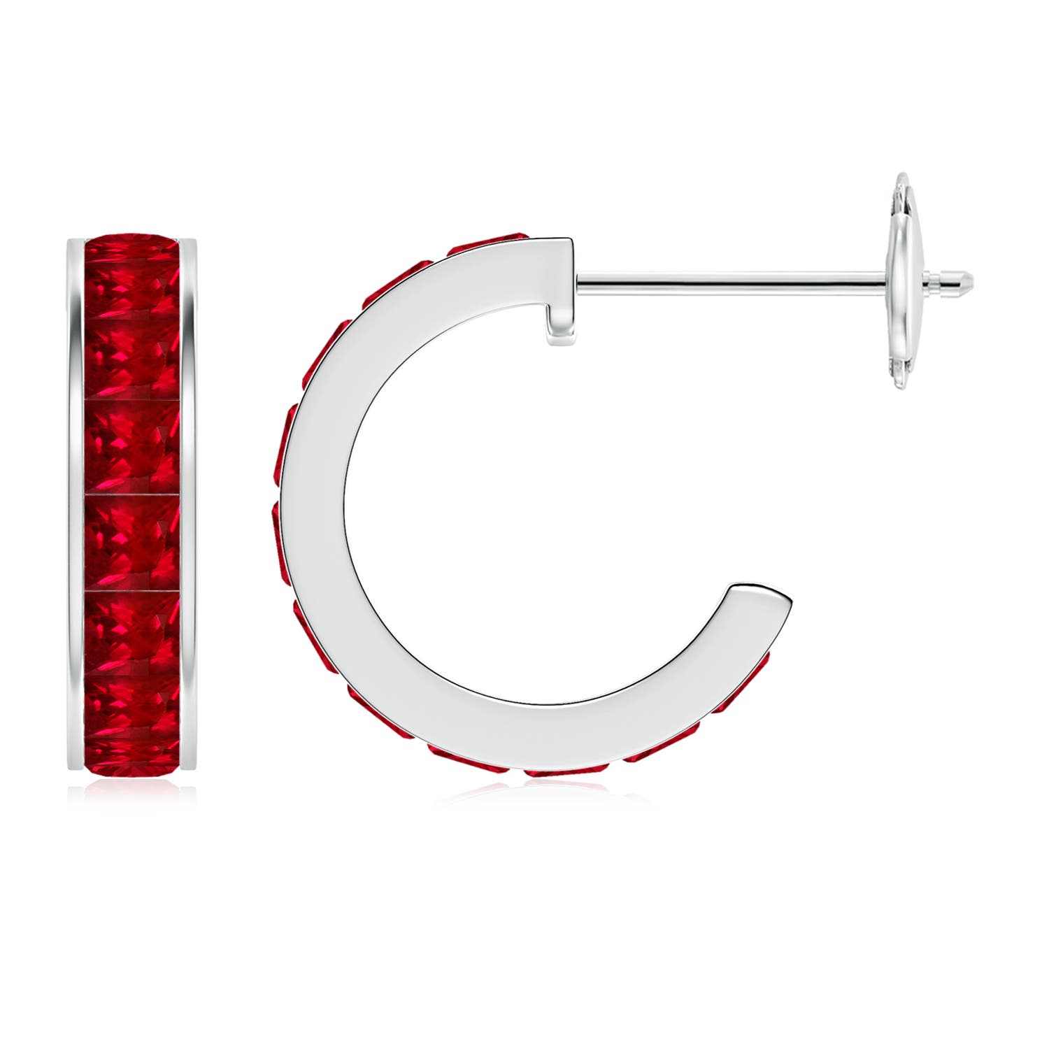 2.5mm AAAA Channel-Set Square Ruby Huggie Hoop Earrings in White Gold
