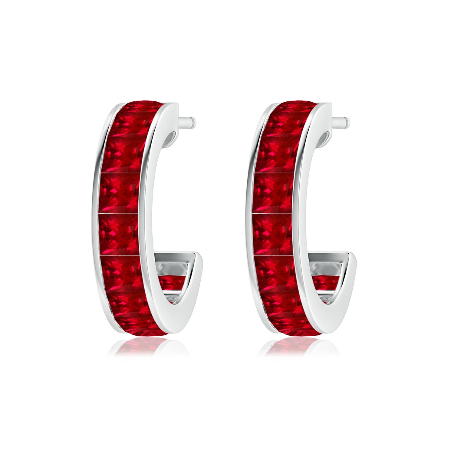 2.5mm AAAA Channel-Set Square Ruby Huggie Hoop Earrings in White Gold