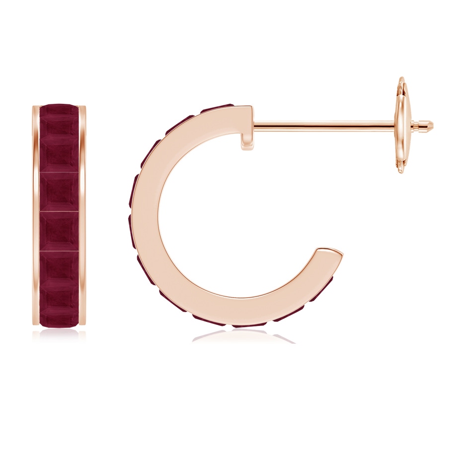 2mm A Channel-Set Square Ruby Huggie Hoop Earrings in Rose Gold 