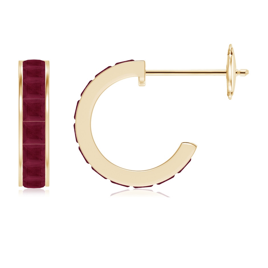 2mm A Channel-Set Square Ruby Huggie Hoop Earrings in Yellow Gold 