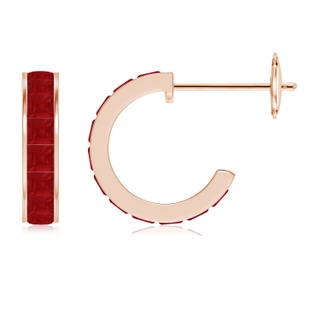 2mm AA Channel-Set Square Ruby Huggie Hoop Earrings in Rose Gold