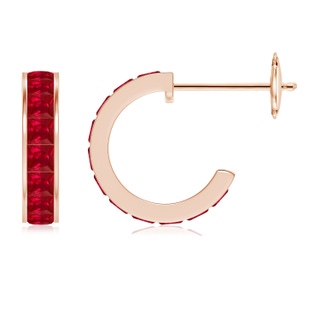 2mm AAA Channel-Set Square Ruby Huggie Hoop Earrings in 10K Rose Gold