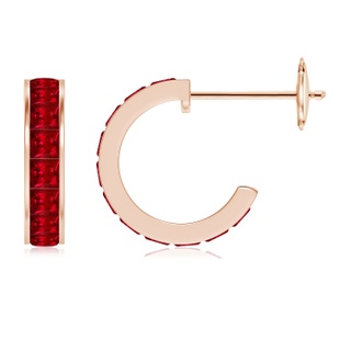 2mm AAAA Channel-Set Square Ruby Huggie Hoop Earrings in 10K Rose Gold