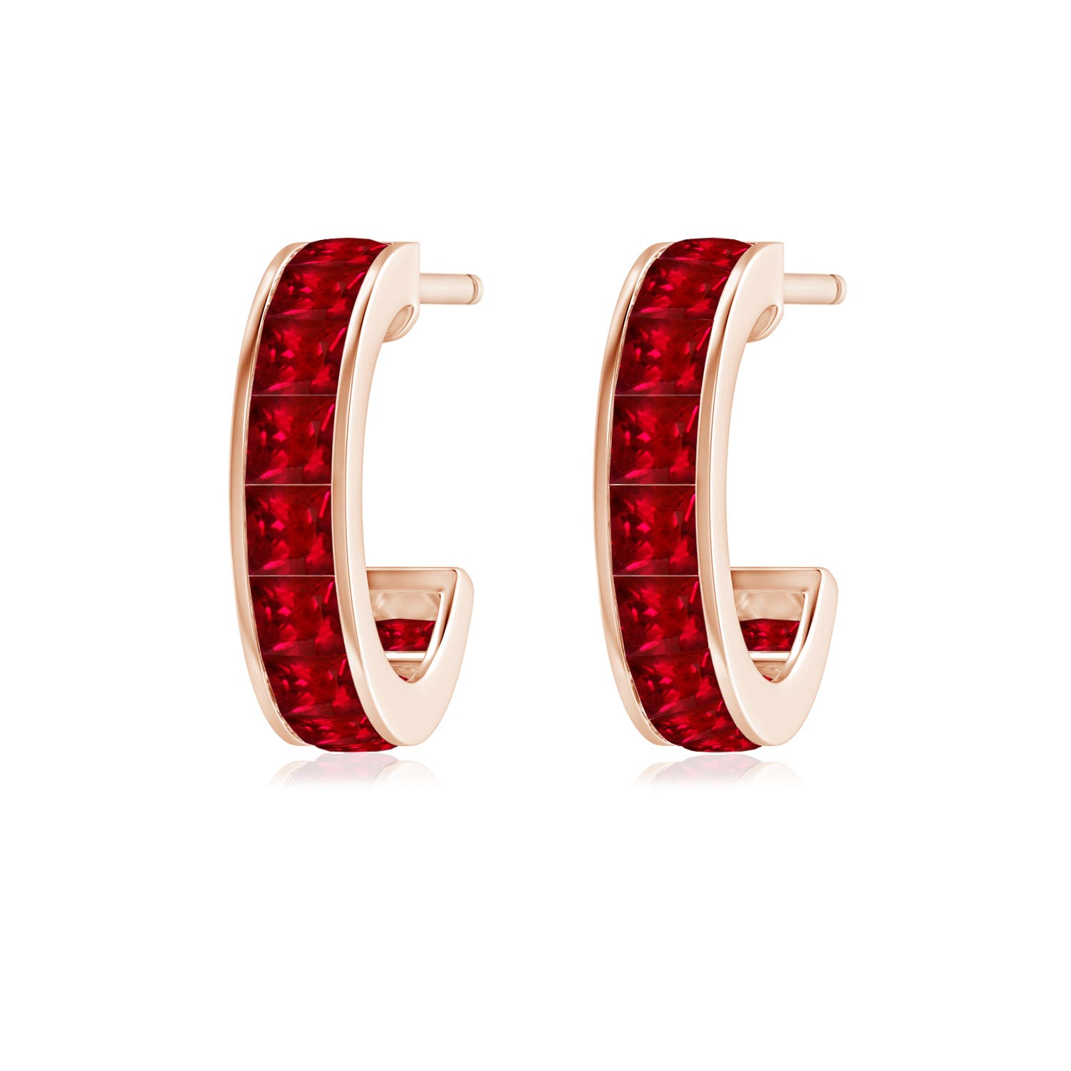 2mm AAAA Channel-Set Square Ruby Huggie Hoop Earrings in 18K Rose Gold