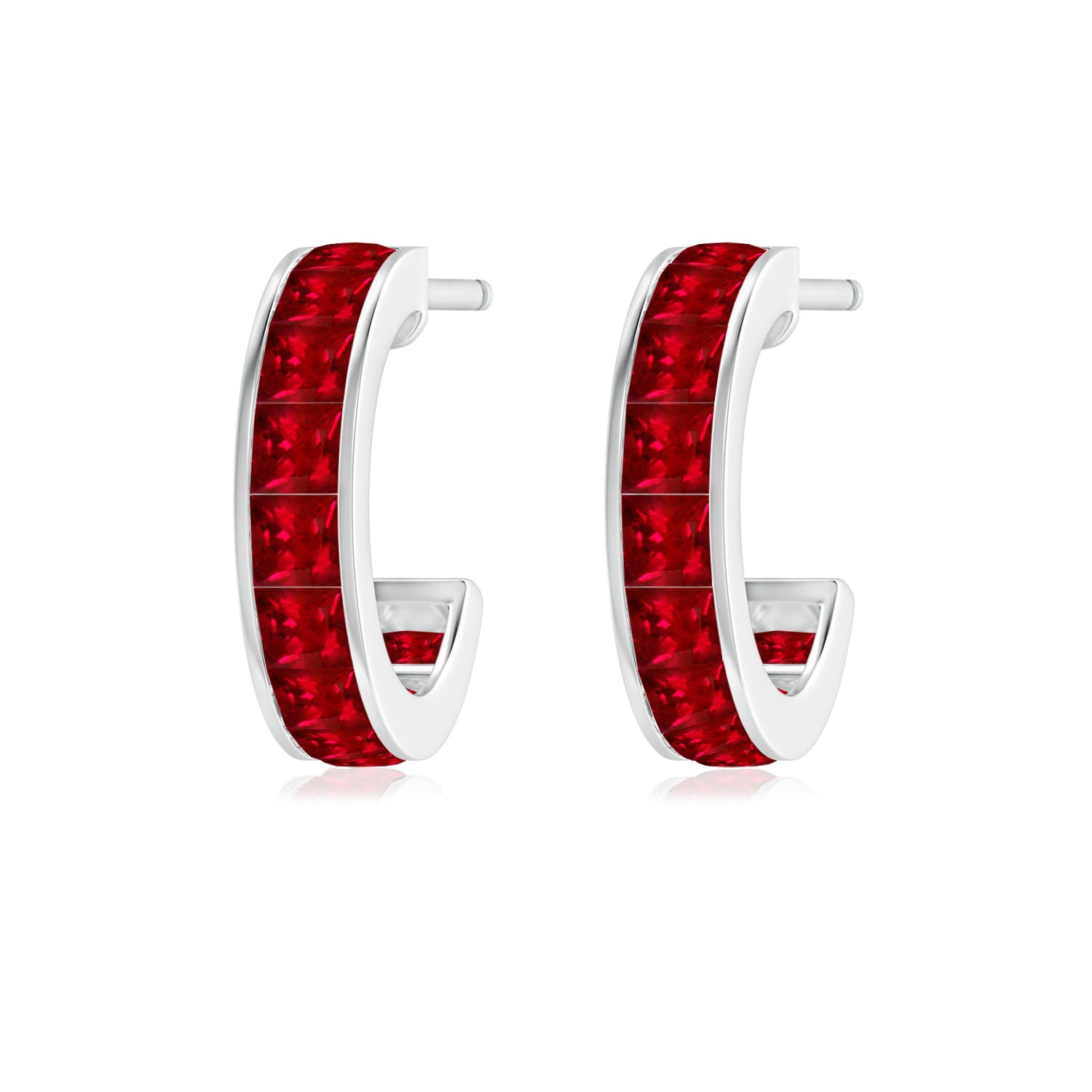 2mm AAAA Channel-Set Square Ruby Huggie Hoop Earrings in 18K White Gold