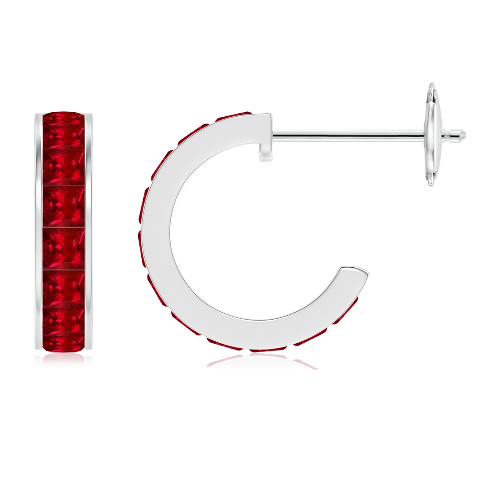 2mm AAAA Channel-Set Square Ruby Huggie Hoop Earrings in White Gold