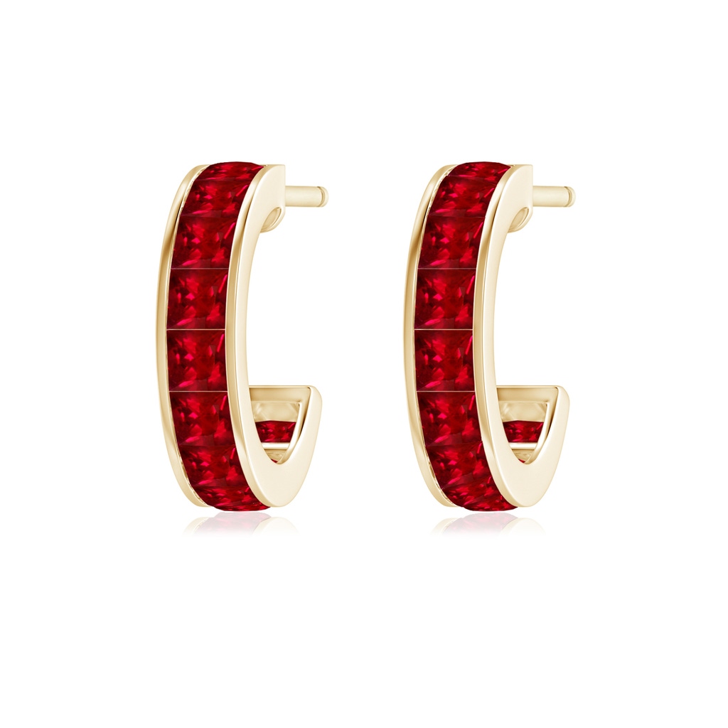 2mm AAAA Channel-Set Square Ruby Huggie Hoop Earrings in Yellow Gold Side 199