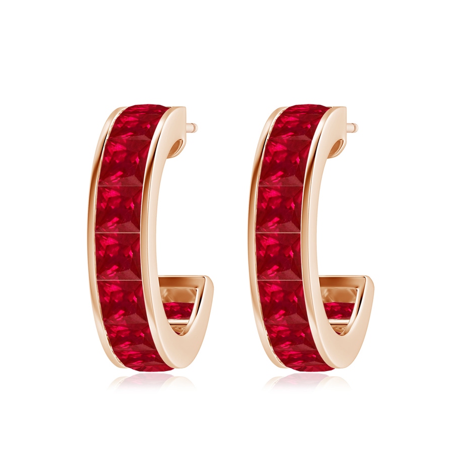 3mm AAA Channel-Set Square Ruby Huggie Hoop Earrings in 18K Rose Gold side 199