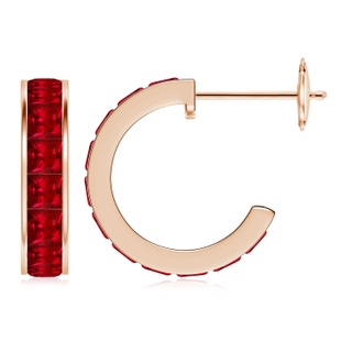 3mm AAAA Channel-Set Square Ruby Huggie Hoop Earrings in 10K Rose Gold