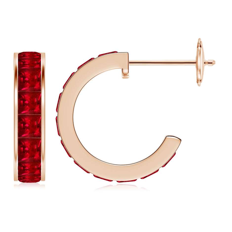 3mm AAAA Channel-Set Square Ruby Huggie Hoop Earrings in 18K Rose Gold 