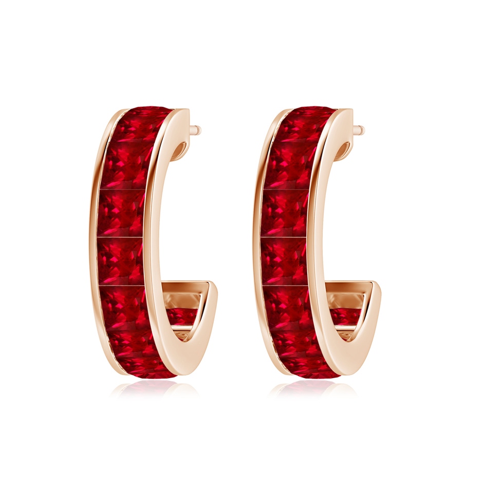 3mm AAAA Channel-Set Square Ruby Huggie Hoop Earrings in Rose Gold side 199